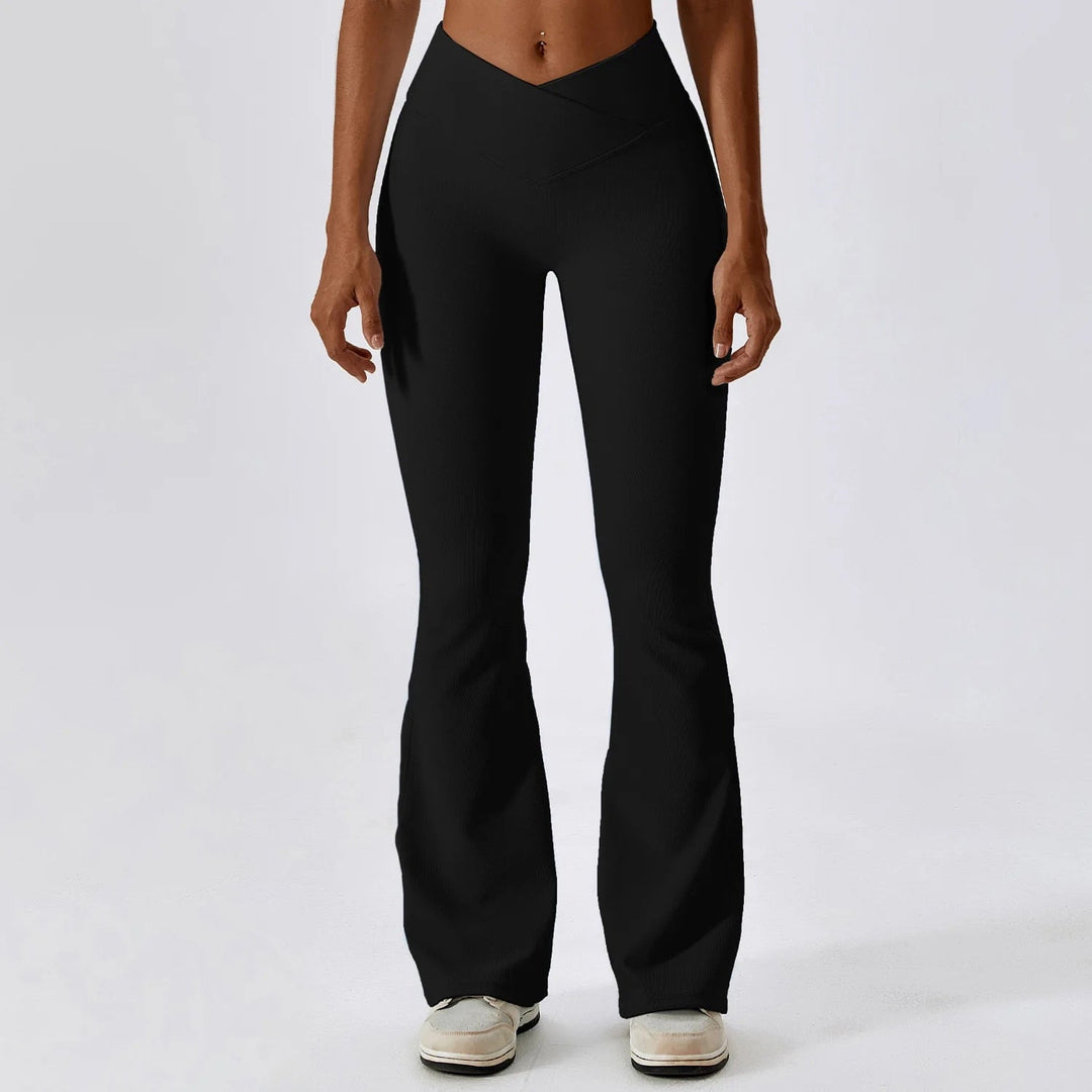 High Waist Cross-Waist Yoga Flare Leggings - Multi-Season Performance Tights