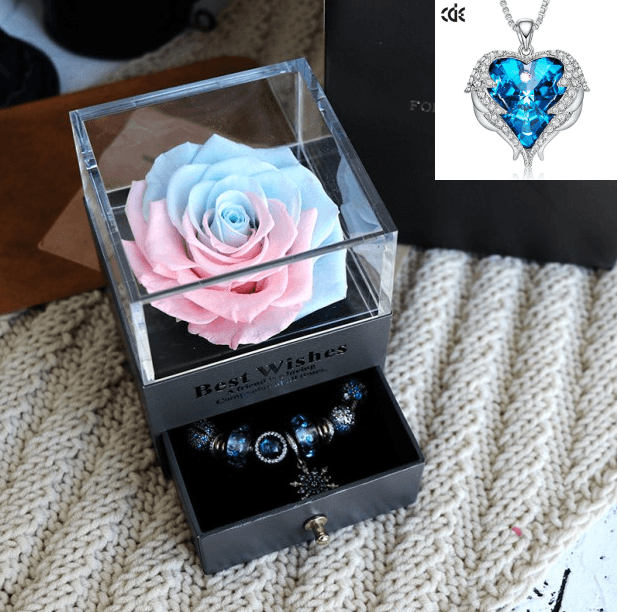 Valentines Day Gift Women Rose Jewelry Box Dried Flower Real Flowers Eternal Roses In Box - MRSLM