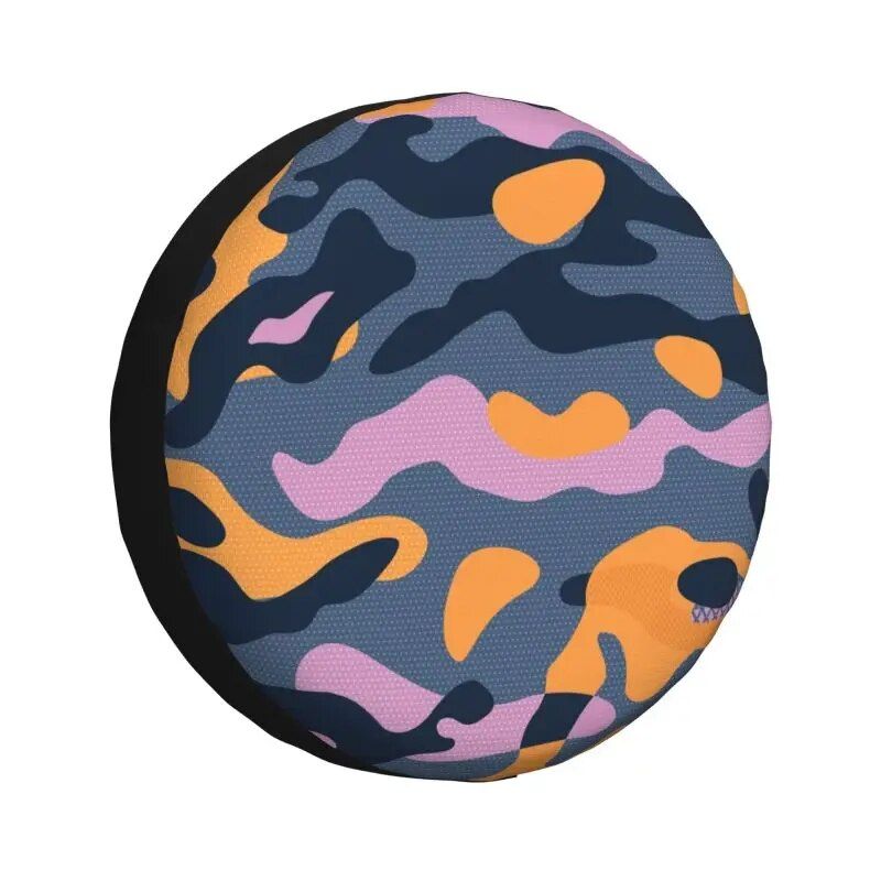 Rugged Camo Spare Tire Cover ‚Äì Black Orange Camouflage Wheel Protector for Off-Road and Outdoor Vehicles