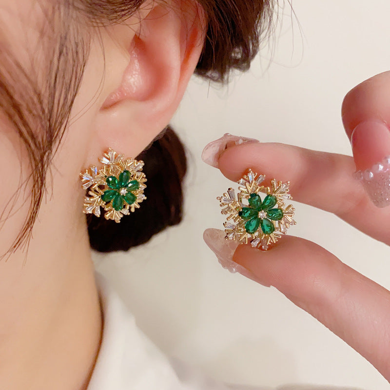 Microencrusted Zircon Snowflake Rotatable Ear Studs