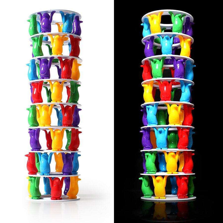 Penguin Tower Collapse Desktop Game Balance Toy Challenge Tower (As picture)