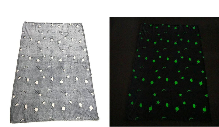 Glow In The Dark Fleece Blanket Throw Grey Stars / Moon