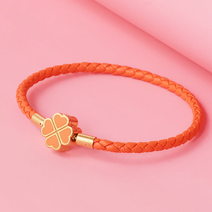 Four-leaf Clover Hand Rope Leather Girl's Bracelet Ornament Braided Leather Rope