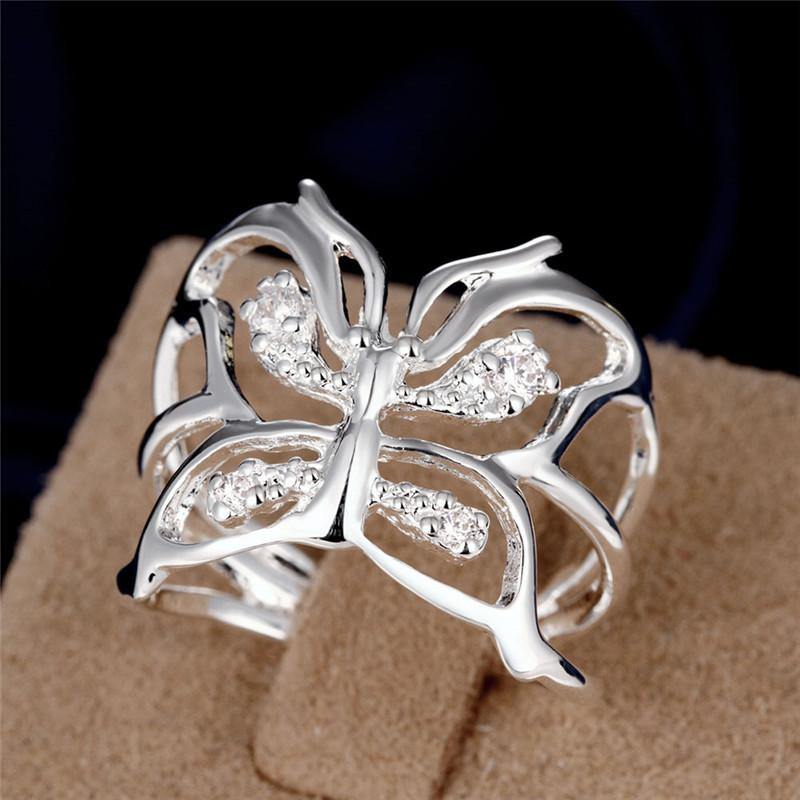 Silver Butterfly Zircon Ring (Silver)