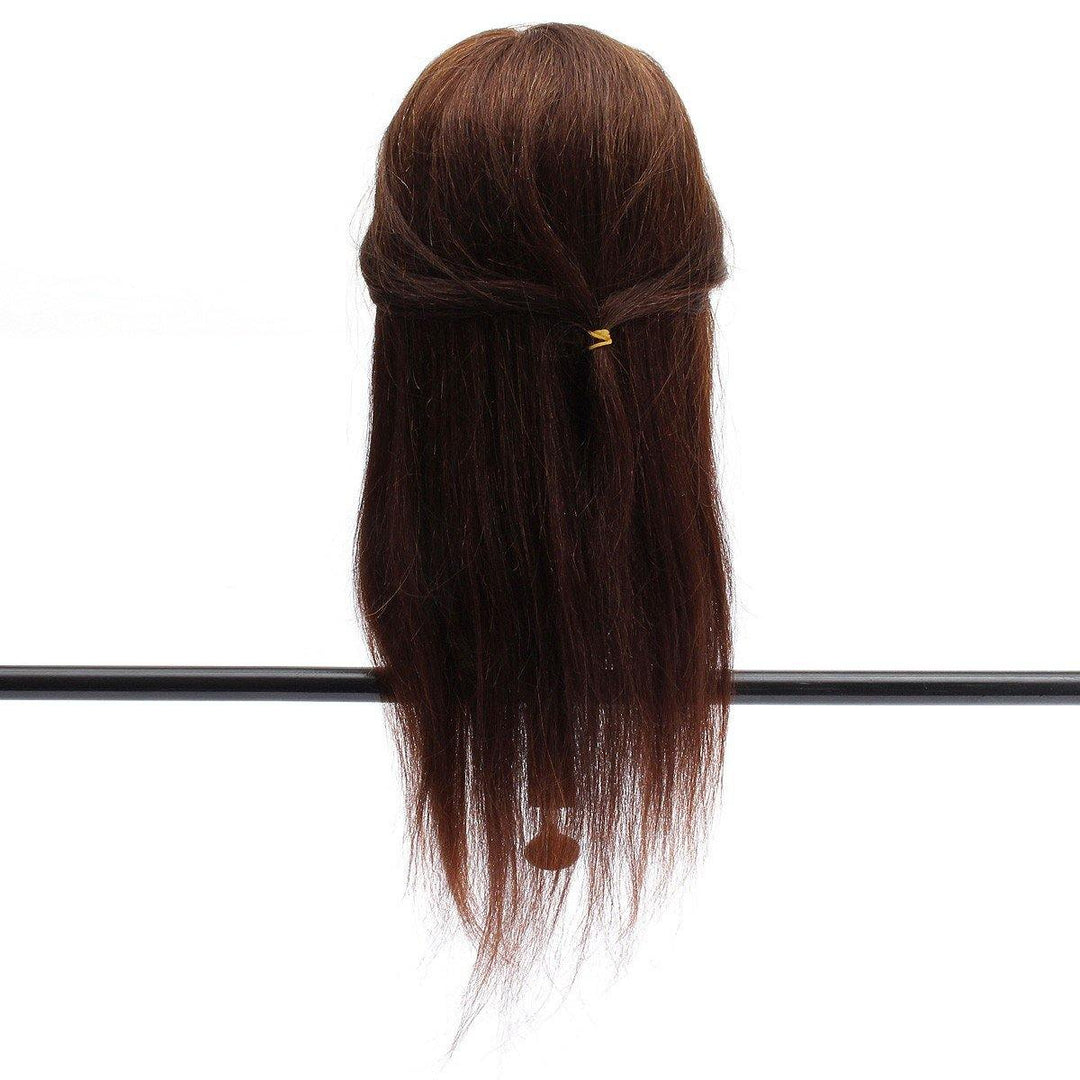 20" Brown 90% Human Hair Hairdressing Training Head Mannequin Model Braiding Practice Salon Clamp