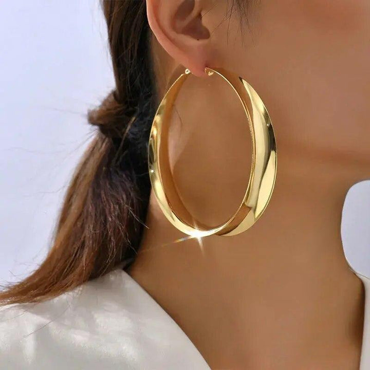 Glossy Geometric Metal Hoop Earrings