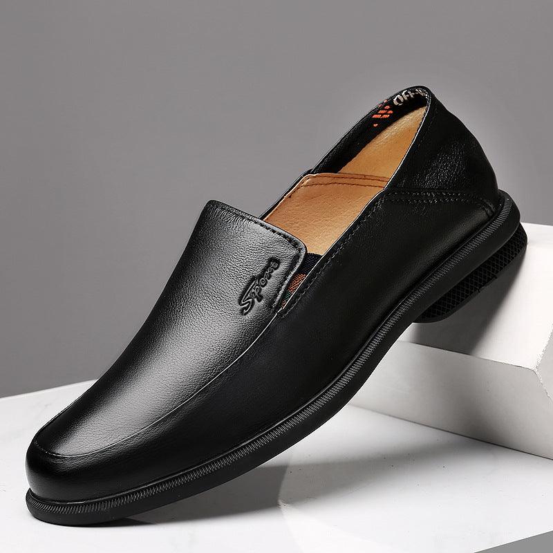 Business Dress Casual Leather Shoes Men's Korean Fashion British Youth Soft Leather Pointed Black Inner Height