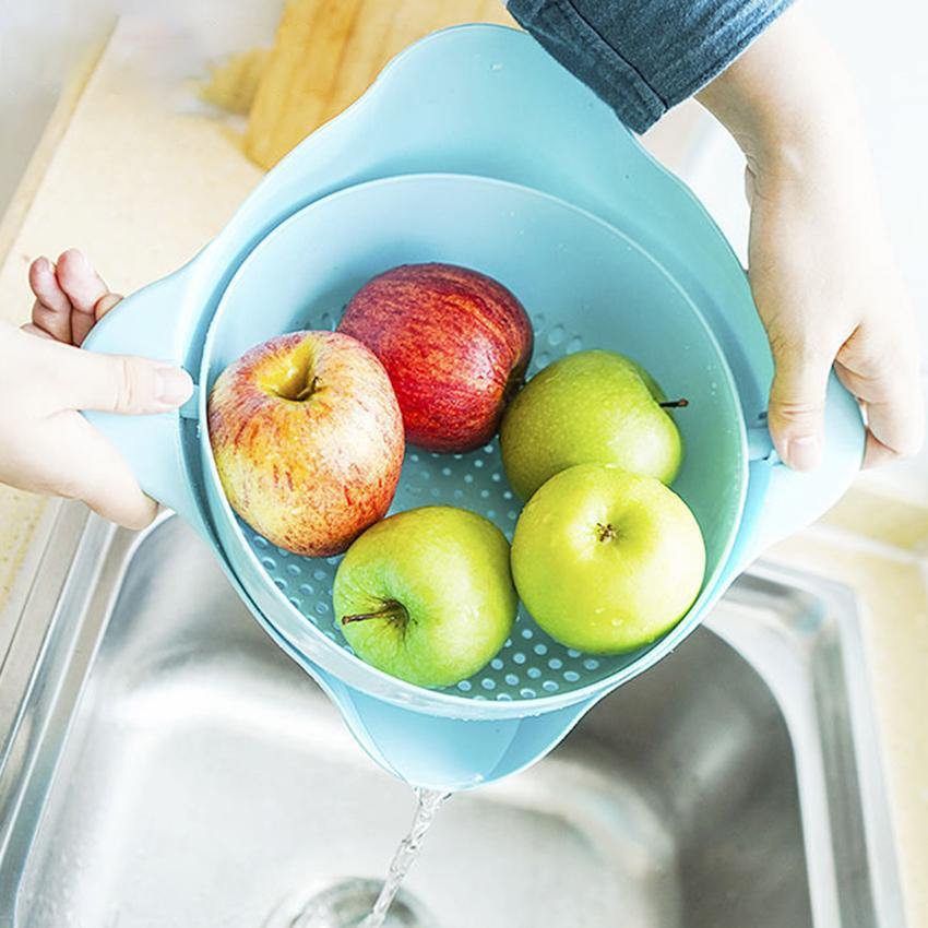 Multi-purpose Kitchen Drain Basket Bowl Double-layer Rotating Washing Vegetables Drain Basin Cleaning Fruit Drain Storage Basket - MRSLM