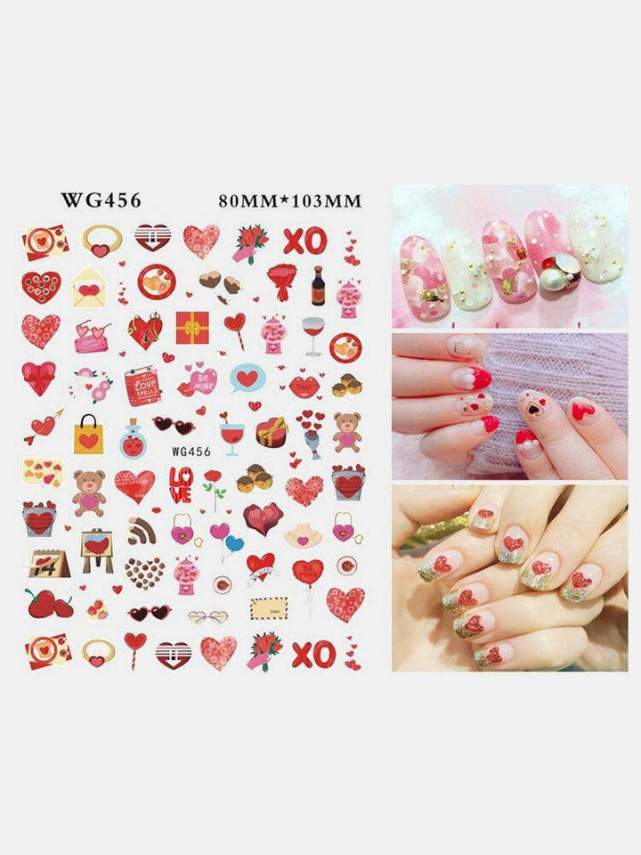 3D Nail Art Stickers Heart Colorful Red Lip Nail Transfer Decals Valentine's Day Tips - MRSLM