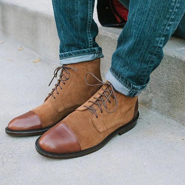 Men's short boots with flat wedge heel