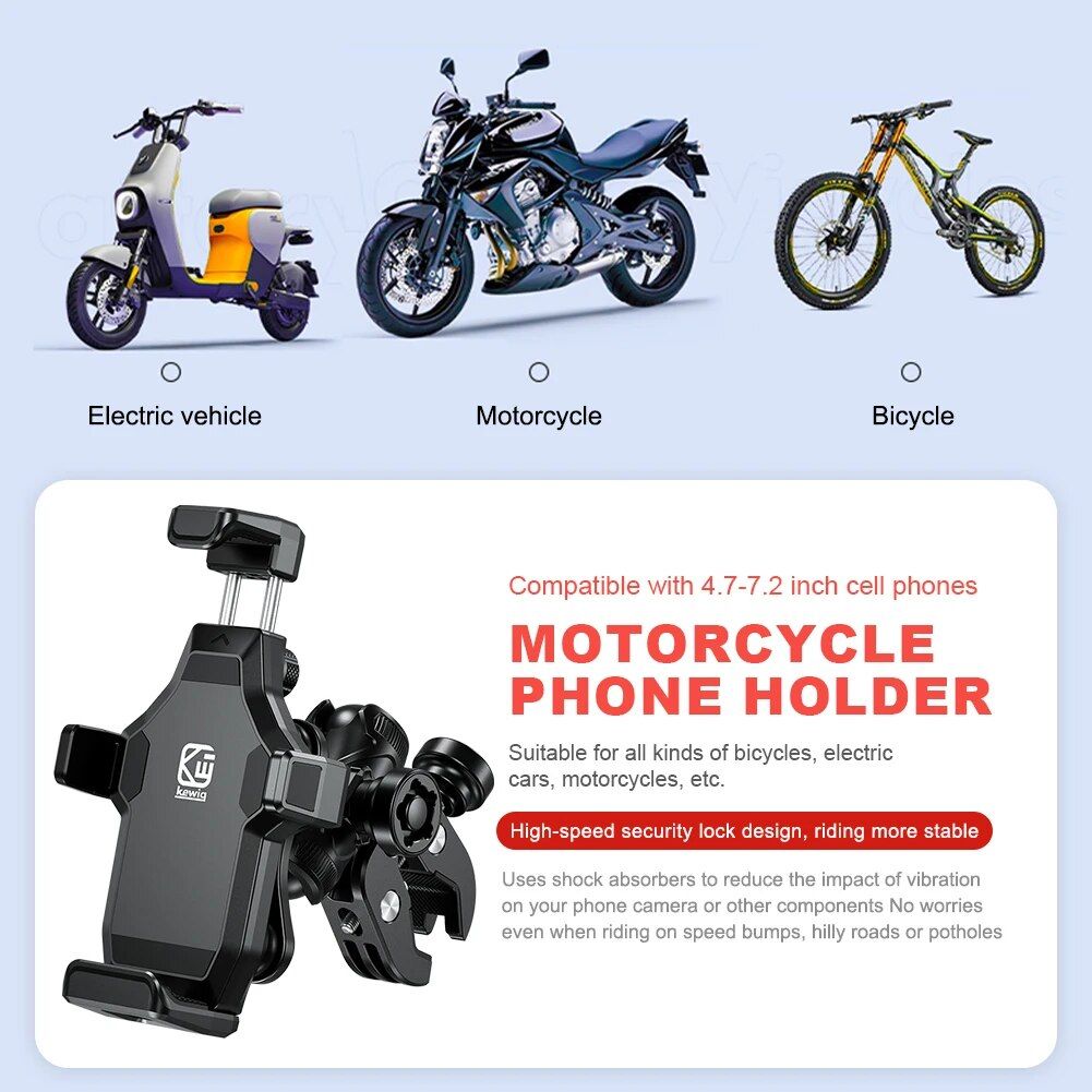 360¬∞ Rotating Shockproof Bike & Motorcycle Phone Mount for 4.7-7.2 Inch Devices