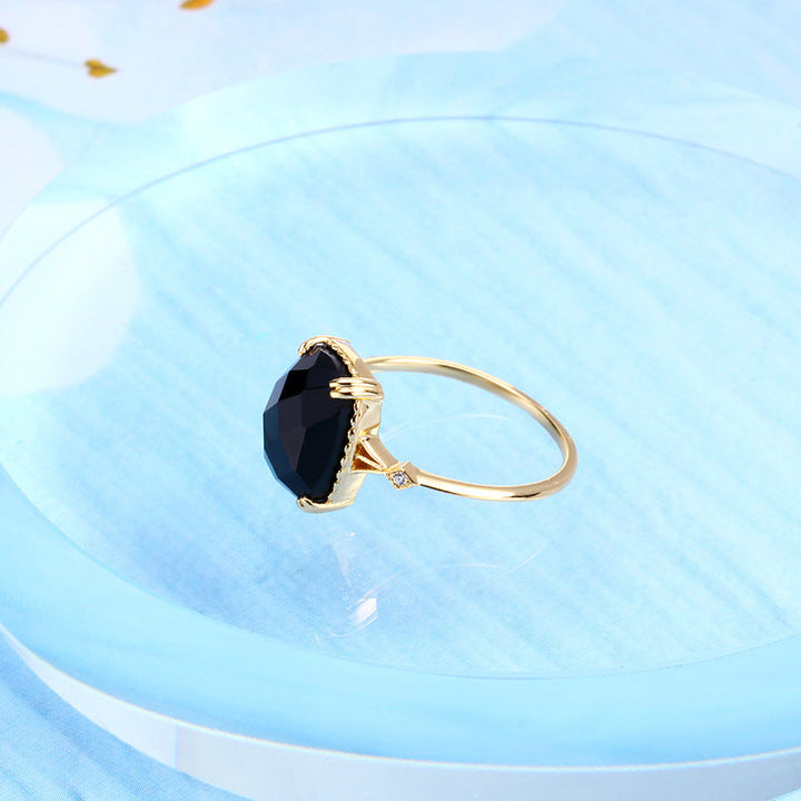 Simple Retro Style Rectangular Black Agate 925 Silver Ring