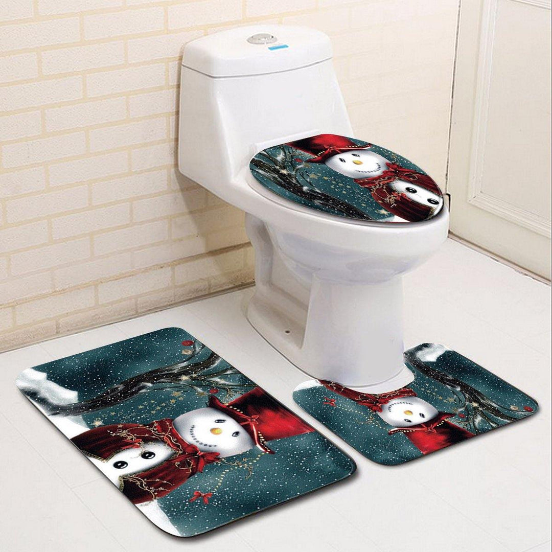 2020 Christmas Mat Set Toilet Cover Set Non Slip Bathroom Carpet Rug for  Home Bathroom Christmas Decoration