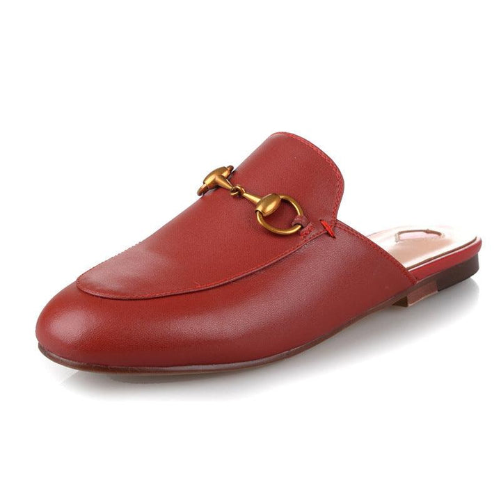 European and American leather round head classic flat shoes