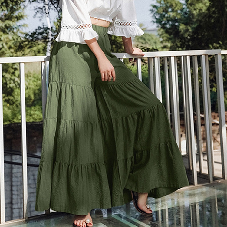 Women Wide Flare Leg Pants Bohemian High Waist Culottes Skirt