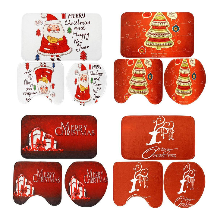 3PCS Christmas Home Decoration Santa Snowman Bathroom Toilet Seat Covers Mat Set