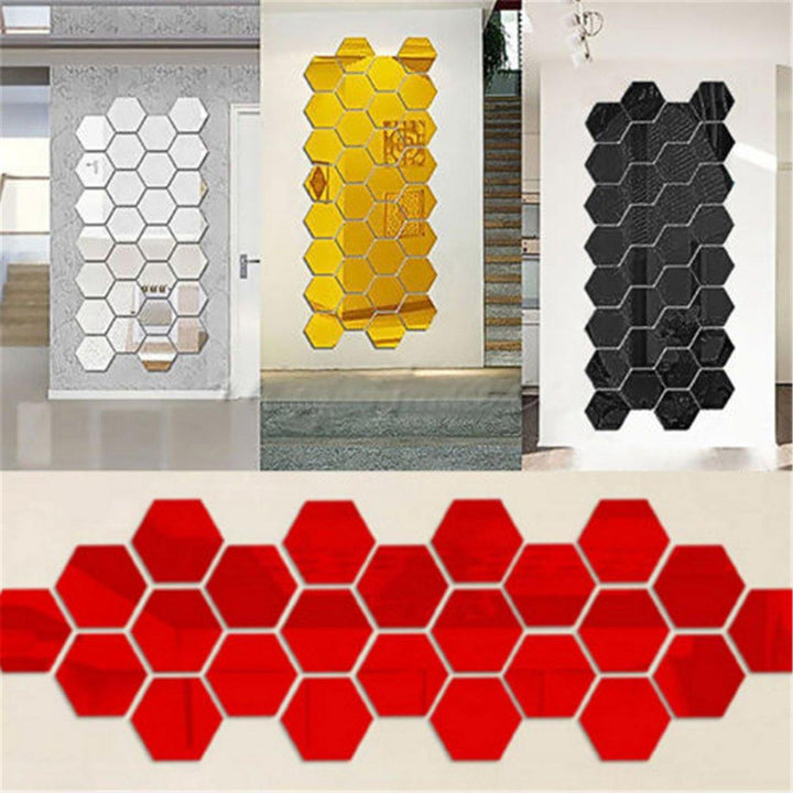 12Pcs 12.6cm Mirror Wall Sticker Vinyl Hexagon Removable Acrylic 3D Mirror DIY Home Room Decor Art