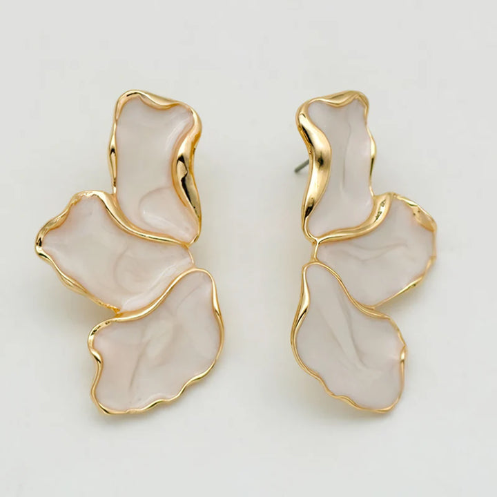 Trendy Zinc Alloy Cream Enamel Petal Earrings