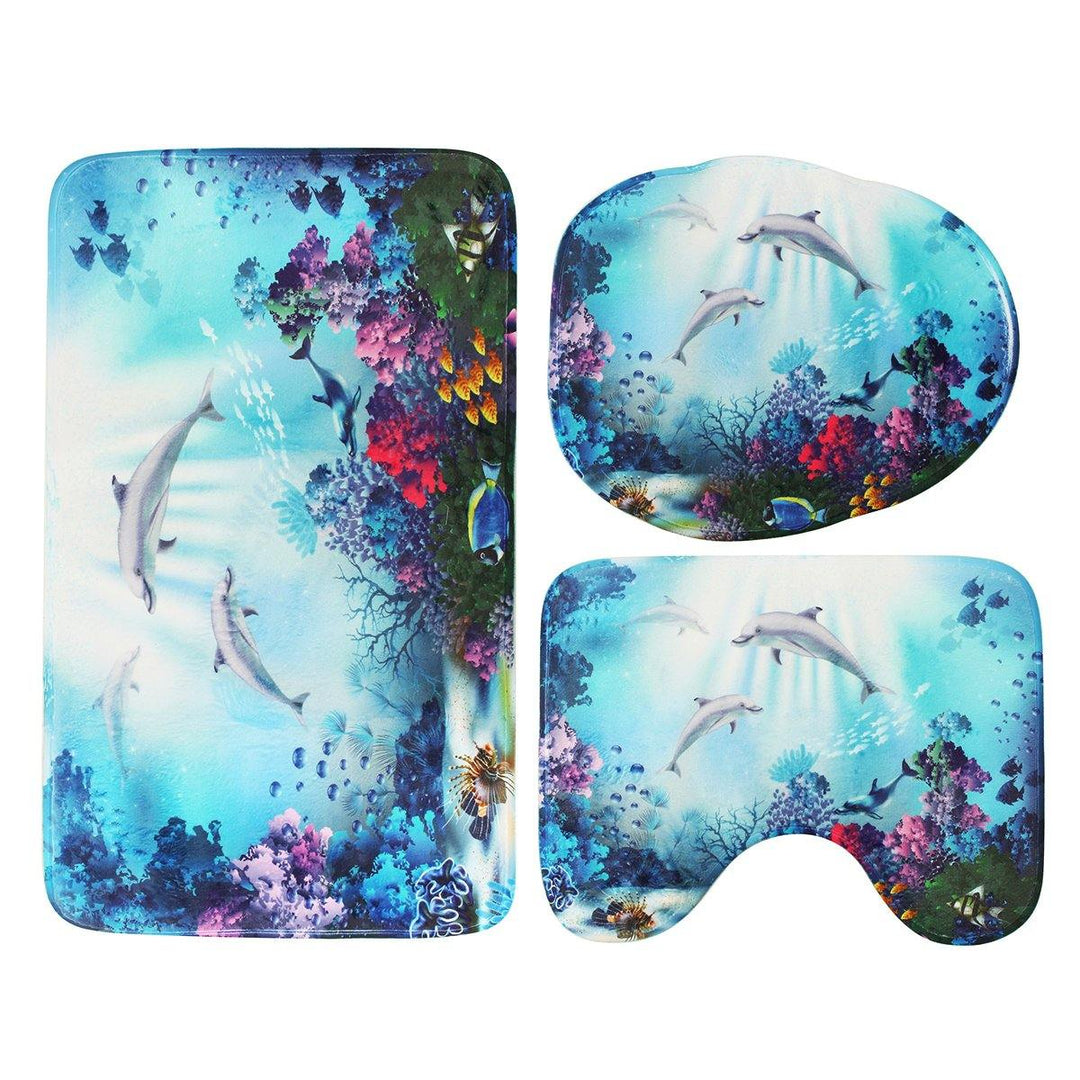 1/3/4 Pcs Sea Style Dolphin Waterproof Shower Curtain Set Toilet Cover Mat Bathroom Non-Slip Mat Pedestal Rug Kit