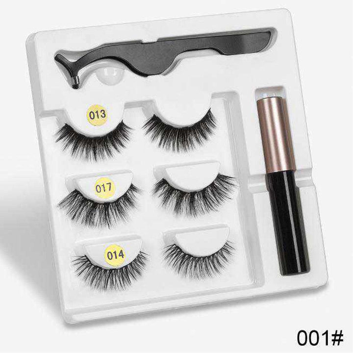 3 Pairs Magnetic Eyelashes with 1Pc Magnetic Liquid Eyeliner with 1Pc Tweezers Waterproof Long Lasting Eyelashes Extension False Eyelashes