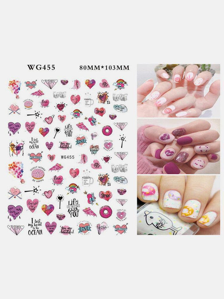 3D Nail Art Stickers Heart Colorful Red Lip Nail Transfer Decals Valentine's Day Tips - MRSLM