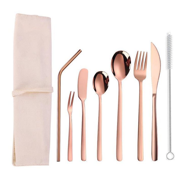 304 Stainless Steel Cutter Fork Spoon Set Portable Camouflage Western Tableware Bag Outdoor Dinnerware Set