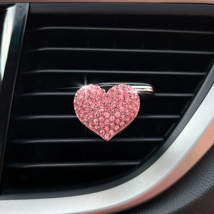 Colorful Heart-Shaped Rhinestone Car Perfume Clip