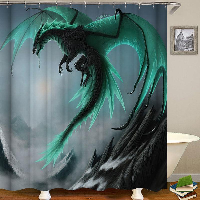 4PCS Flying Dragon Waterproof Bathroom Shower Curtain Toilet Cover Bath Mat Non-Slip Rug Set with 12 Hooks