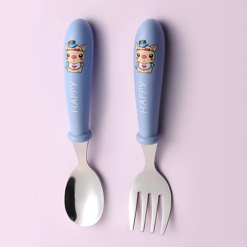 Charming Cartoon Stainless Steel Toddler Cutlery Set