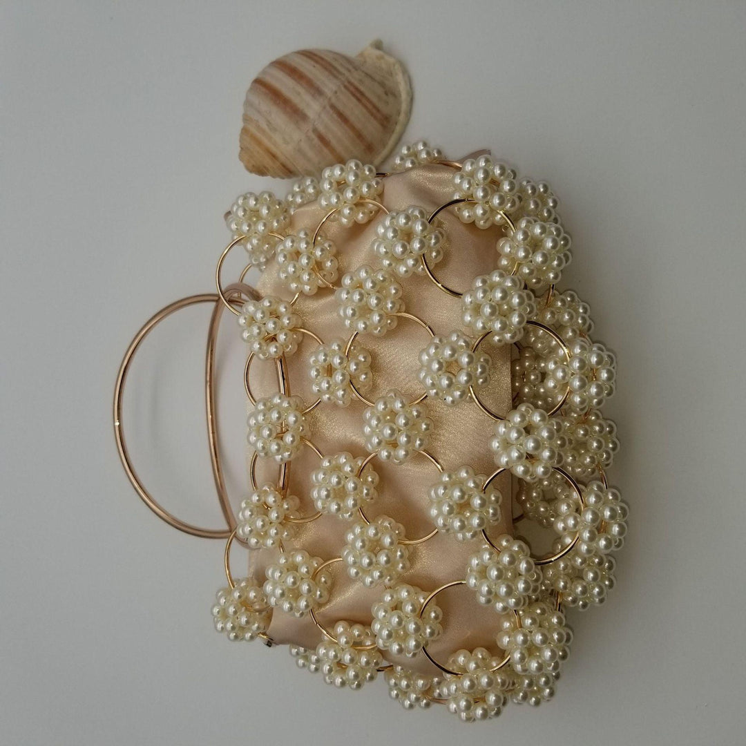 Women's Casual Hand-woven Non-woven Pearl Bucket Bag