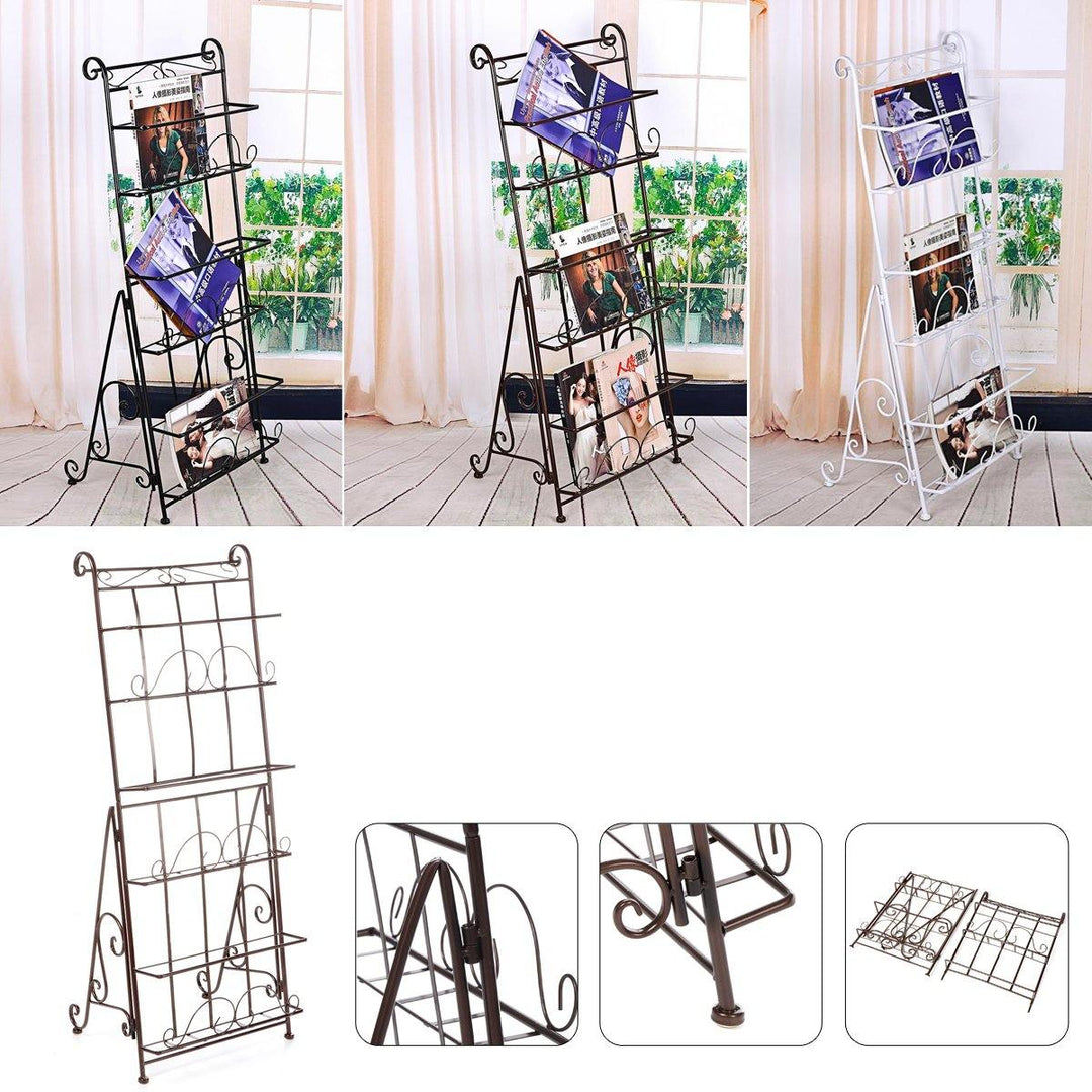 3 Layers Dimensional Bookshelf Magazine Newspaper Rack Landing Iron Art Creative Publicity Display Shelf for Home Art Decoration