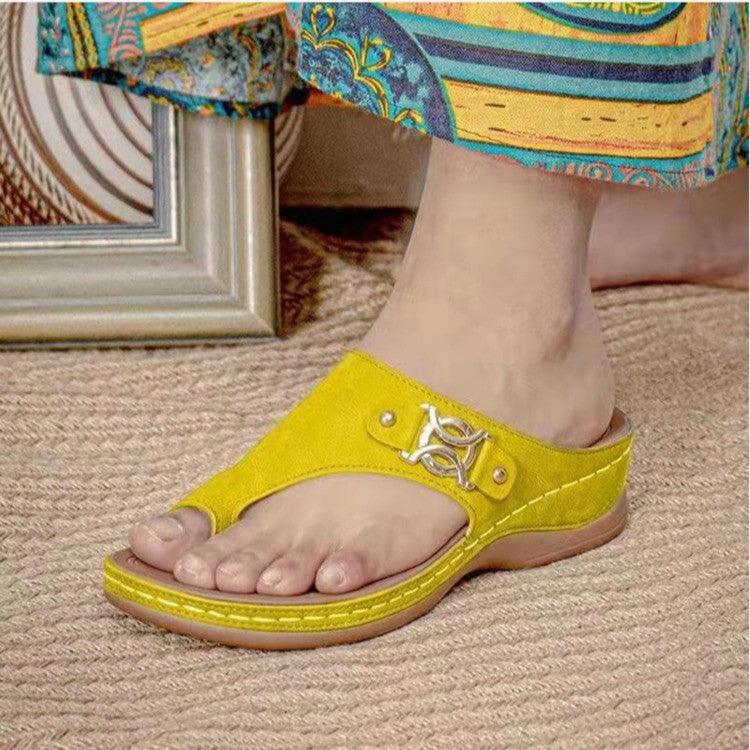 Large Size Sandals Women Summer Casual Flip Flops Wedge Heel Metal Decorative Women's Shoes