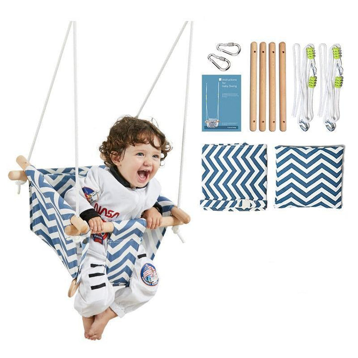 Infant Hanging Chair Child Baby Home Seat Folding Canvas Swing (Blue and white waves)