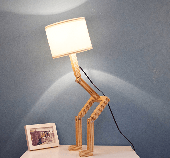 Creative Small Machine Humanoid Table Lamp Wooden Table Lamp Fashion Design Home Decor