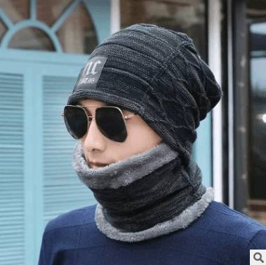 Winter Knitted Hat Crossed Cap Scarf Neck Warmer - MRSLM