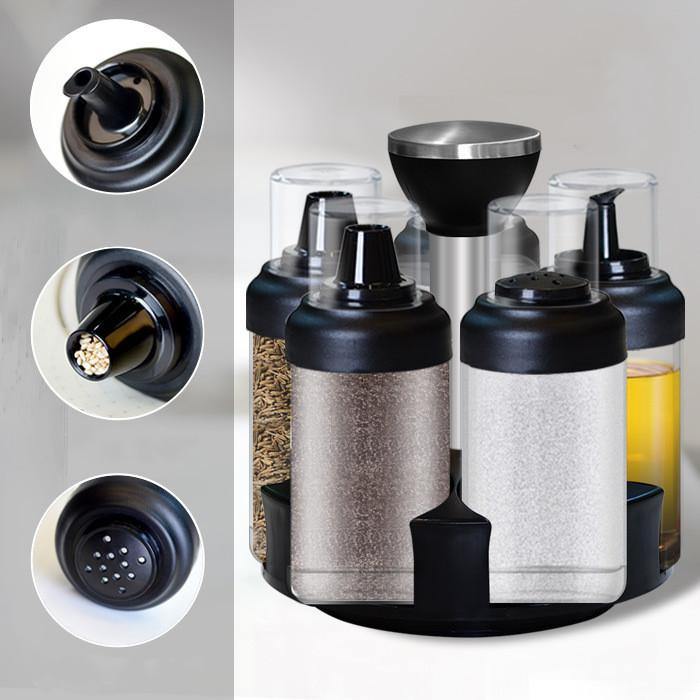 Anti-leakage Oil Bottle Pot Glass Vinegar Seasoning Salt Shaker Seasoning Bottle Pot Rotating Seasoning Box Set Kitchen Supplies - MRSLM