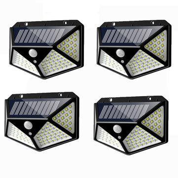 4pcs 100 LED Solar Powered PIR Motion Sensor Wall Light Outdoor Garden Lamp 3 Modes - MRSLM