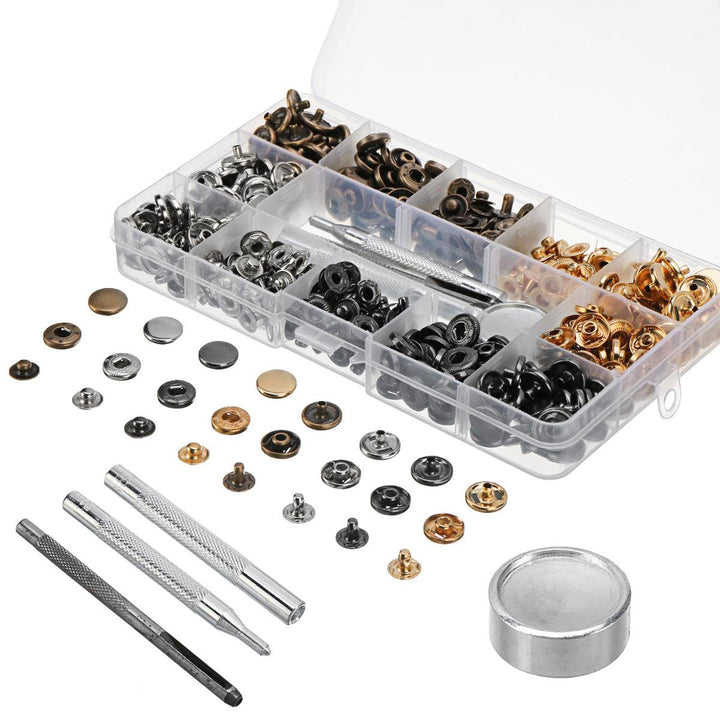 40/100 Set Rivets DIY Leather Craft Fasteners Buttons Copper Press Studs Silver Bronze Rivets With Tools