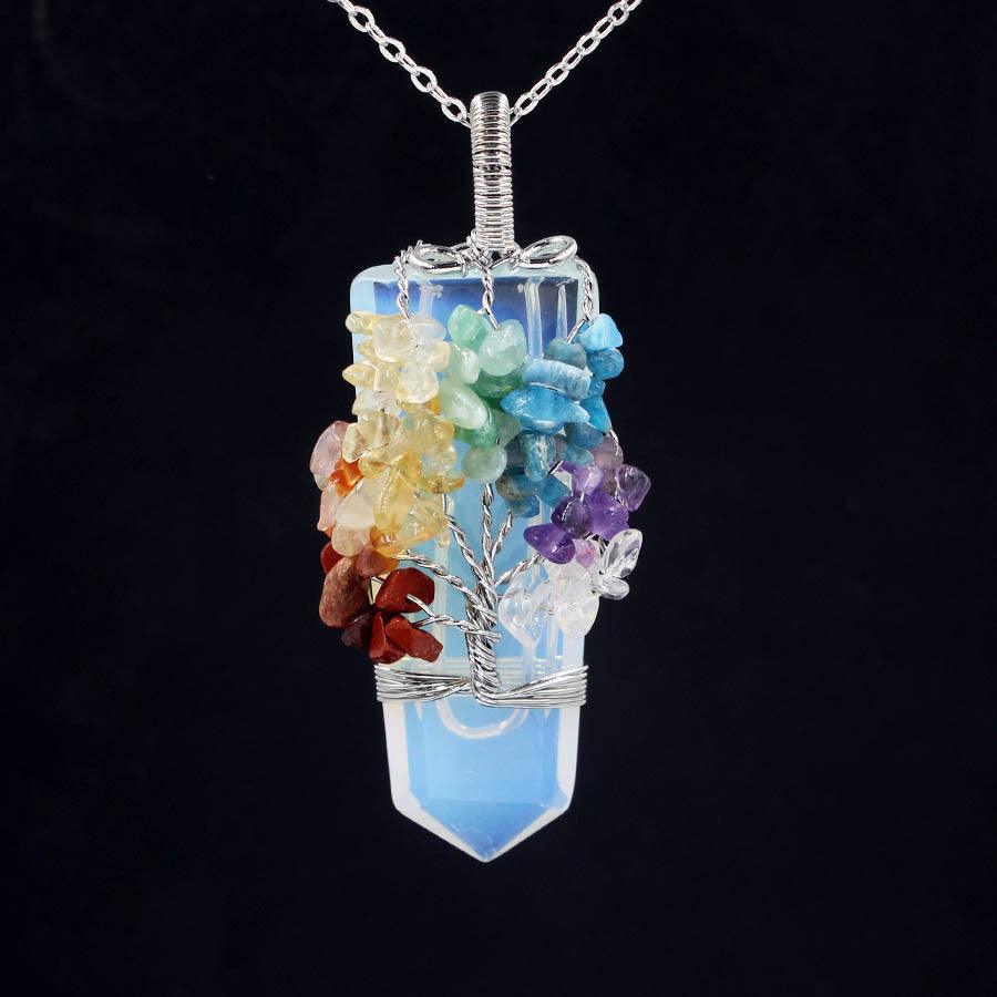 Crystal Column Tree Of Life Winding Pendant Necklace