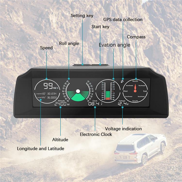 GPS GO 2 Universal Car HUD Monitoring Speed Level Gradient Compass (Black)