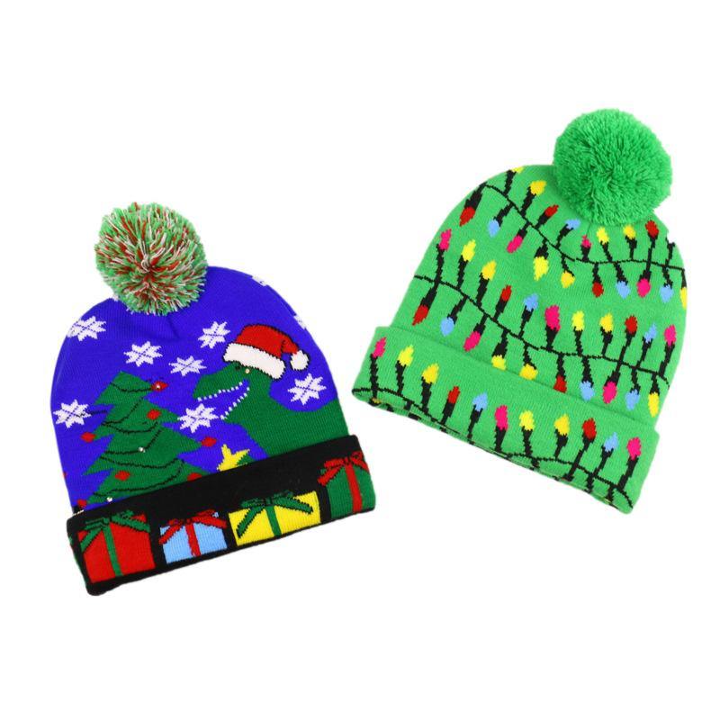 Snowman Elk Christmas Tree Flanged Ball Knit Cap