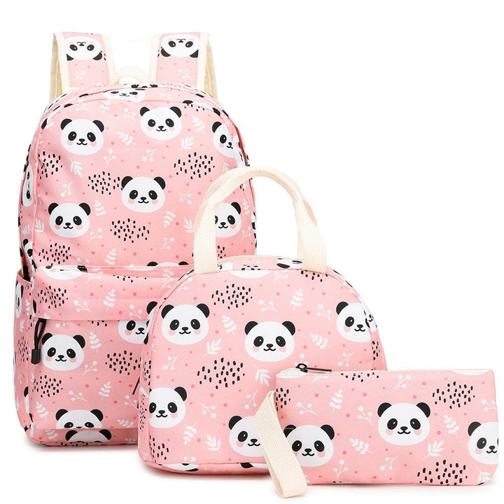 The New Panda Three-piece Set Primary School School Bag Children's Meal Bag Pen Bag