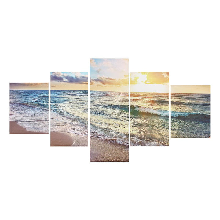 5 Panels Unframed Modern Canvas Seascape Sunrise Art Hanging Picture Room Wall Art Pictures Home Wall Decoration Supplies