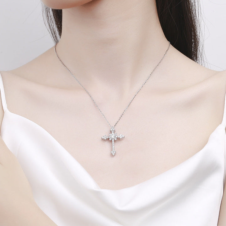 Mo Sang Stone Diamond Cross Pendant Necklace Female