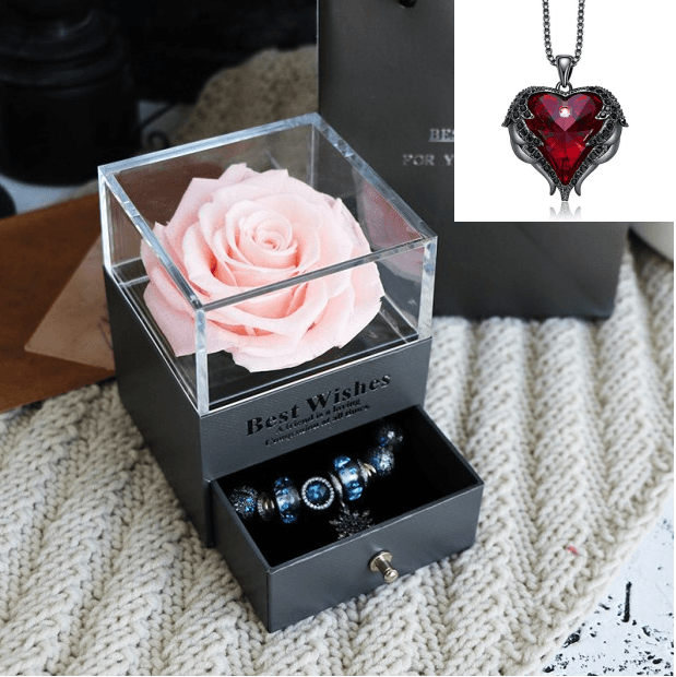 Valentines Day Gift Women Rose Jewelry Box Dried Flower Real Flowers Eternal Roses In Box - MRSLM