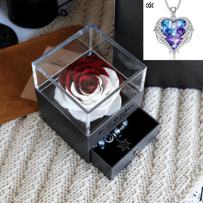 Valentines Day Gift Women Rose Jewelry Box Dried Flower Real Flowers Eternal Roses In Box - MRSLM