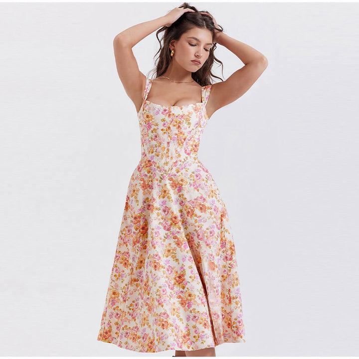 Chic Printed Spaghetti Strap Midi Dress