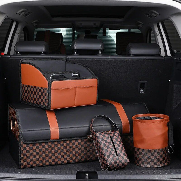 Luxurious Leather Car Trash Can: Foldable & Hanging Design