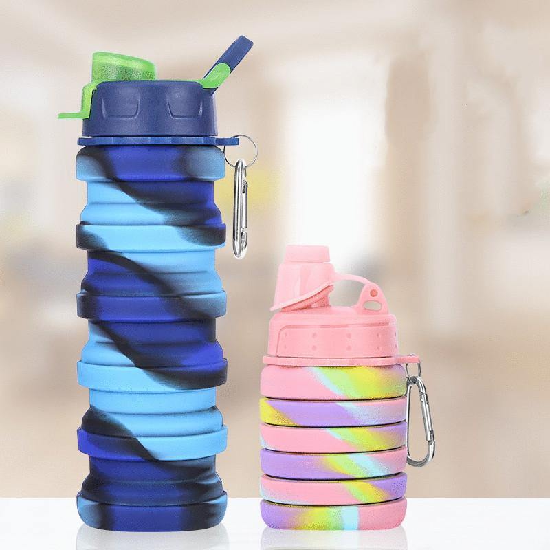 Foldable Water Bottle Leakproof Fold Silicone Cute Water Bottles Kids Cup with Straw