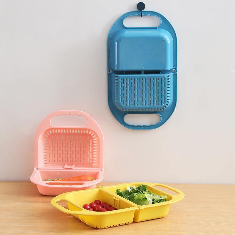 Folding Drain Basket Leaking Fruit Box Vegetable Container Drain Rack Sink with Handle Storage Baskets